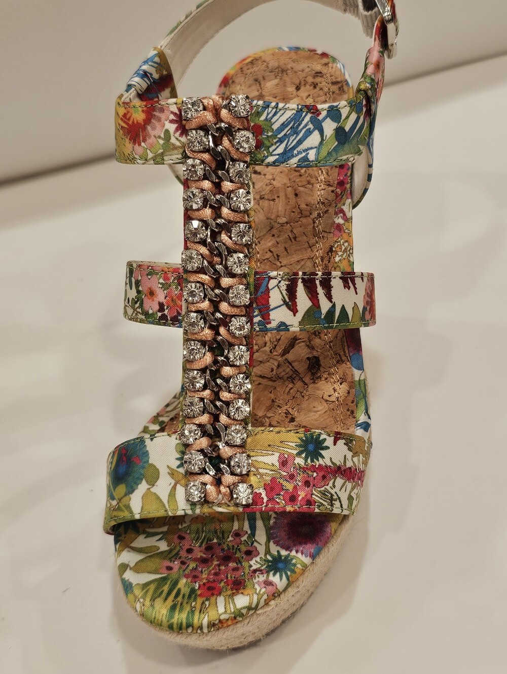 Gianni Bini Multicolor Floral Rhinestone T-strap Cork Wedge Sandlas 6.5